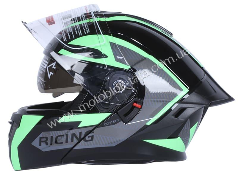 Шлем для мотоцикла, скутера 911 Phantom Racer TTG трансформер (черный с зелёным, size L), изображение 5
