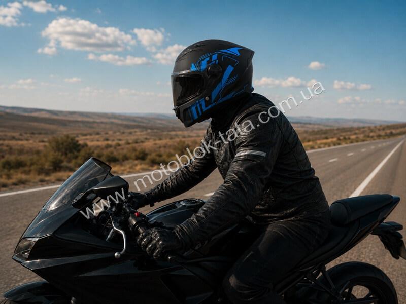 Шлем для мотоцикла, скутера 557 Blue Flower TTG интеграл (черный с синим, One Size 54-61 см), изображение 7