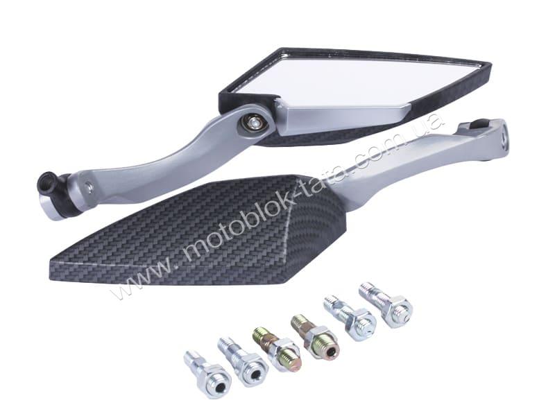 Дзеркала з перехідниками 2138 TT AGRO MOTO на скутер, комплект, карбон