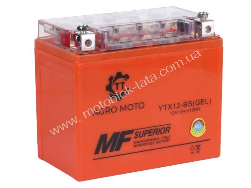 Аккумулятор гелевый TT AGRO MOTO YTX12-BS 12(10)АH, 150×87×130 мм на бензиновый генератор, оранжевый