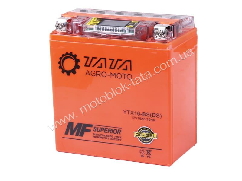 Гелевий акумулятор TT AGRO MOTO 14АH UTX16-BS, 150×87×161 мм на бензиновий генератор, помаранчевий, з дисплеєм