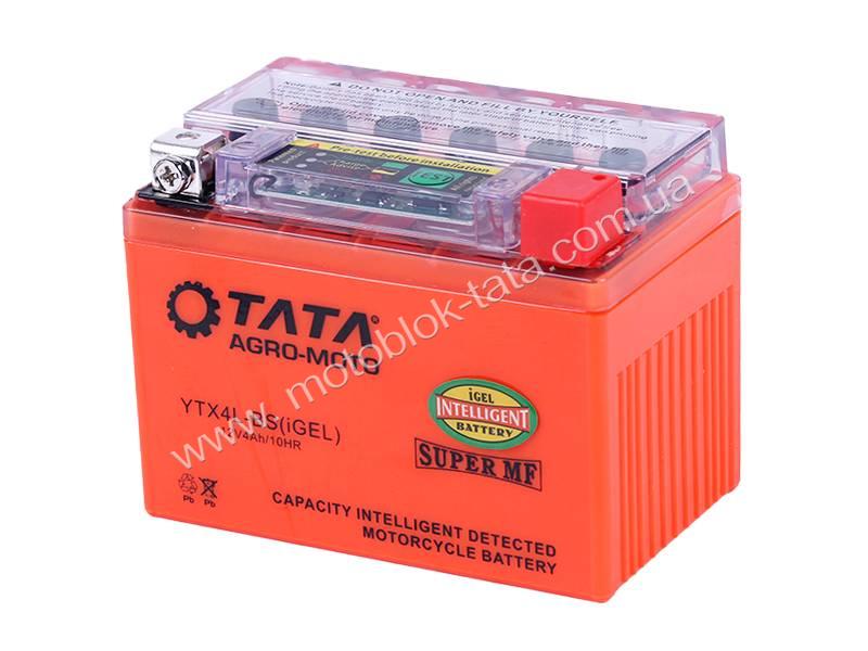 Гелевий акумулятор AGRO MOTO YTX4L-BS TT 4AH, 113×70×85mm на інверторний генератор, помаранчевий, з індикатором