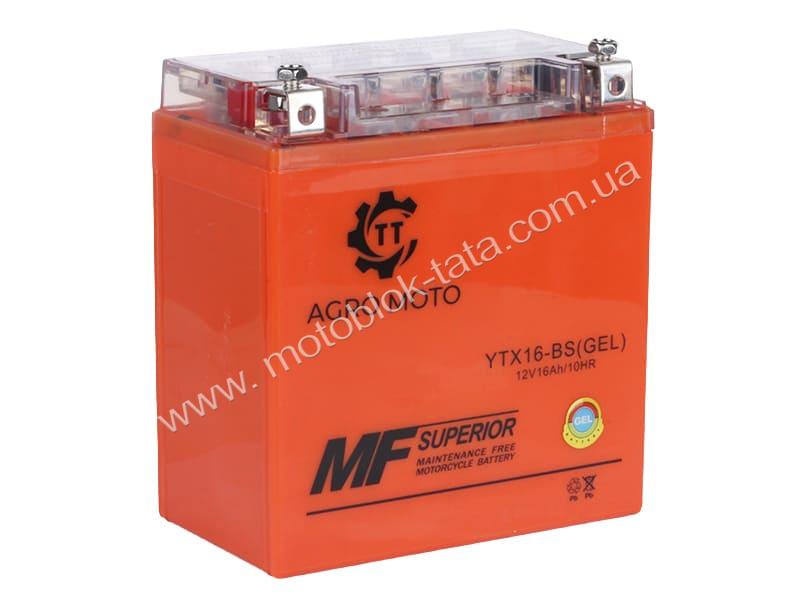 Акумулятор гелевий TT AGRO MOTO YTX16-BS 16АH на генератор, 150×87×161mm оранжевий