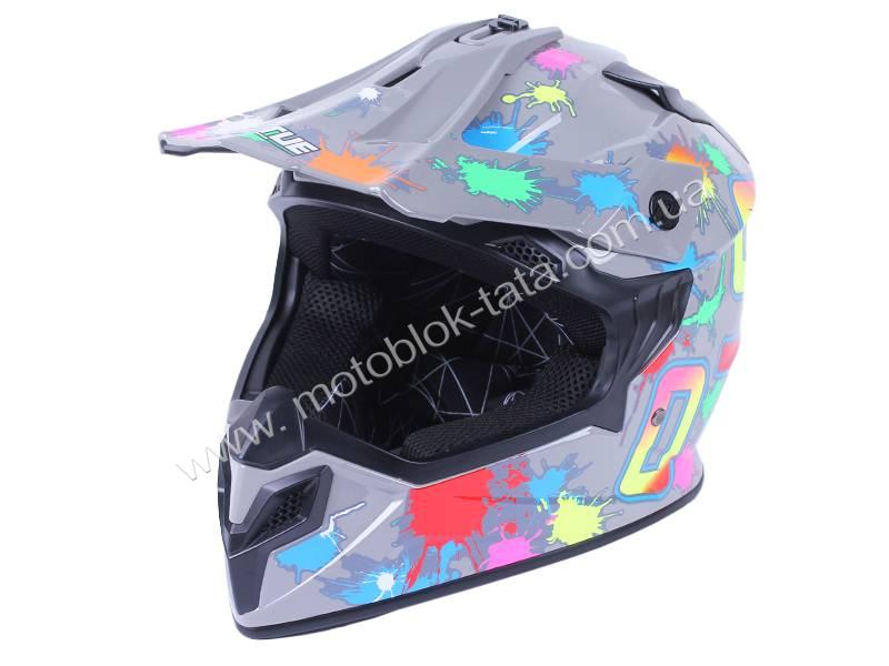 Шлем мотоциклетный кроссовый MD-911 VIRTUE (серый с цветной графикой, size M)