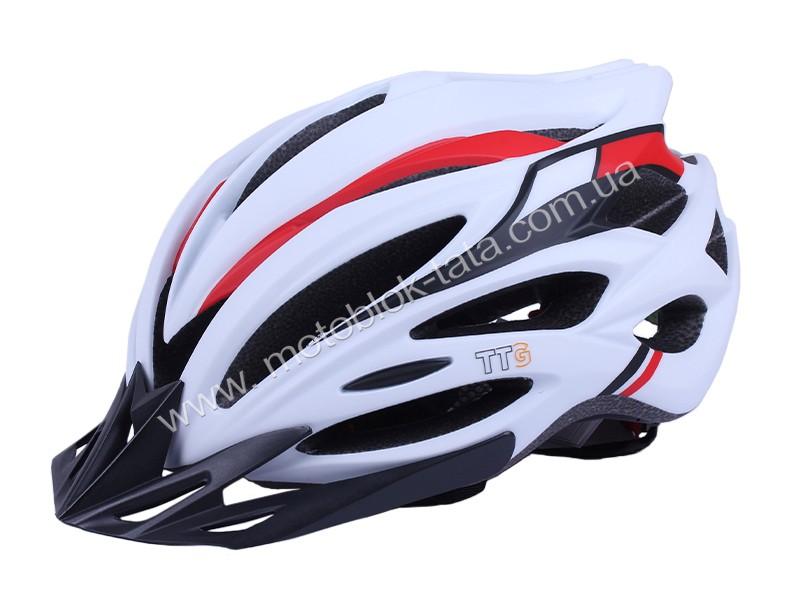 Шлем защитный TTG (белый с красным, size L) черный козырек, габаритный фонарь
